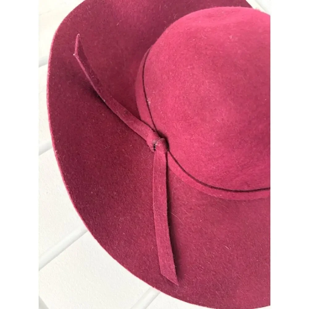 Burgundy Wool Boho Floppy Wide Brim Hat 70s Retro Romantic Cottage Whimsigoth